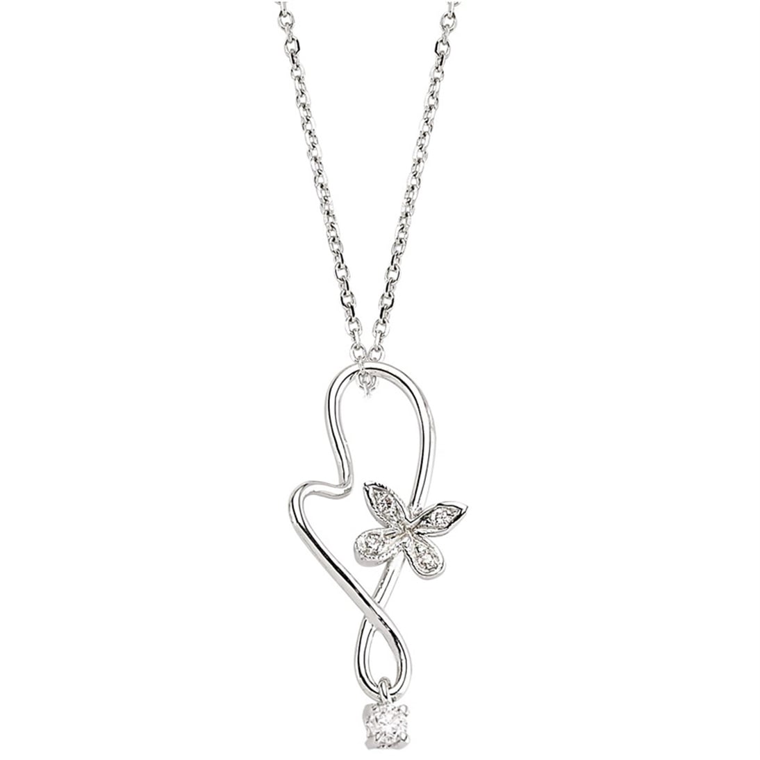 Solid Gold 0.08 ct. Diamond Butterfly Necklace