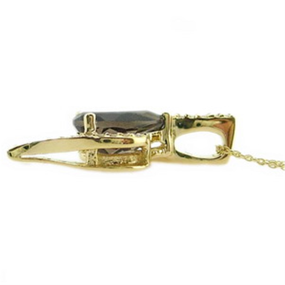 Solid Gold 0.08 ct. Diamond Smoky Quartz Necklace