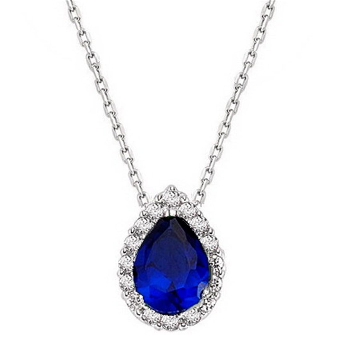 Solid Gold 0.11 ct. Diamond Sapphire Cluster Necklace