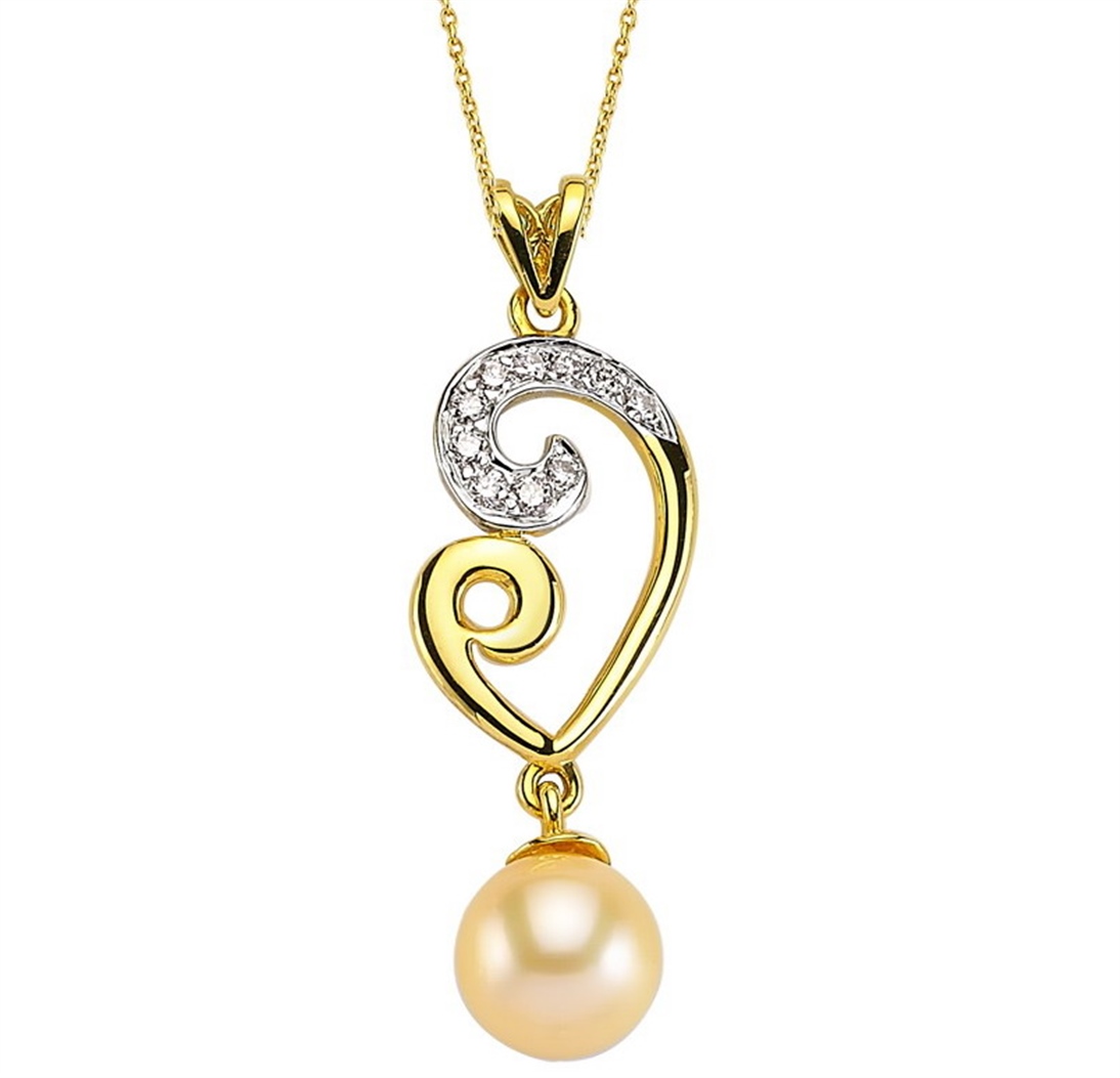 0.18 Karat Pırlanta İnci Kalp Kolye