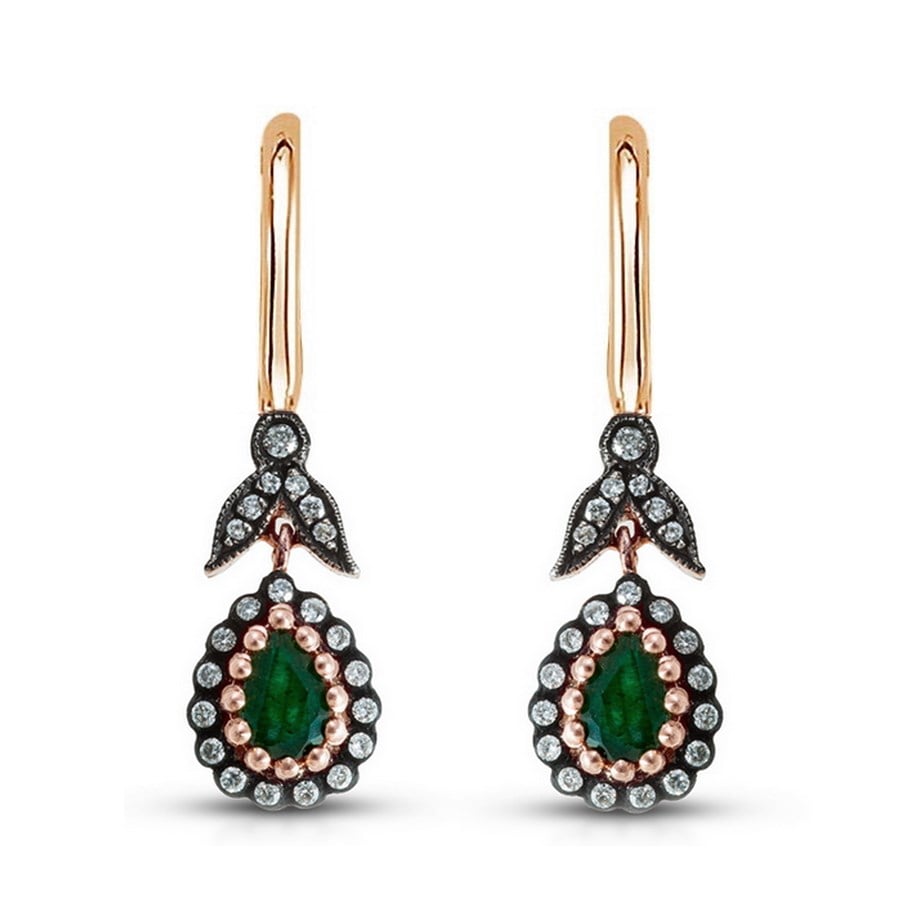 Goldstore-URL 0.27 ct. Pırlanta Zümrüt Fantezi Küpe