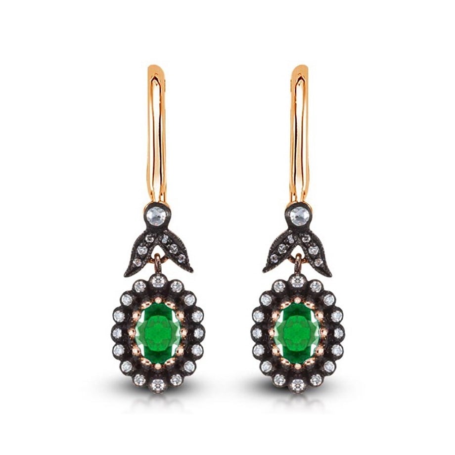 Goldstore-URL 0.33 ct. Pırlanta Zümrüt Fantezi Küpe