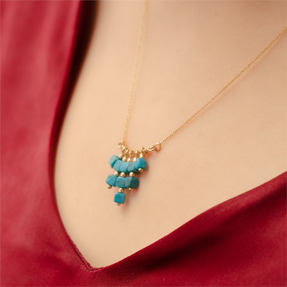 Solid Gold Turquoise Necklace
