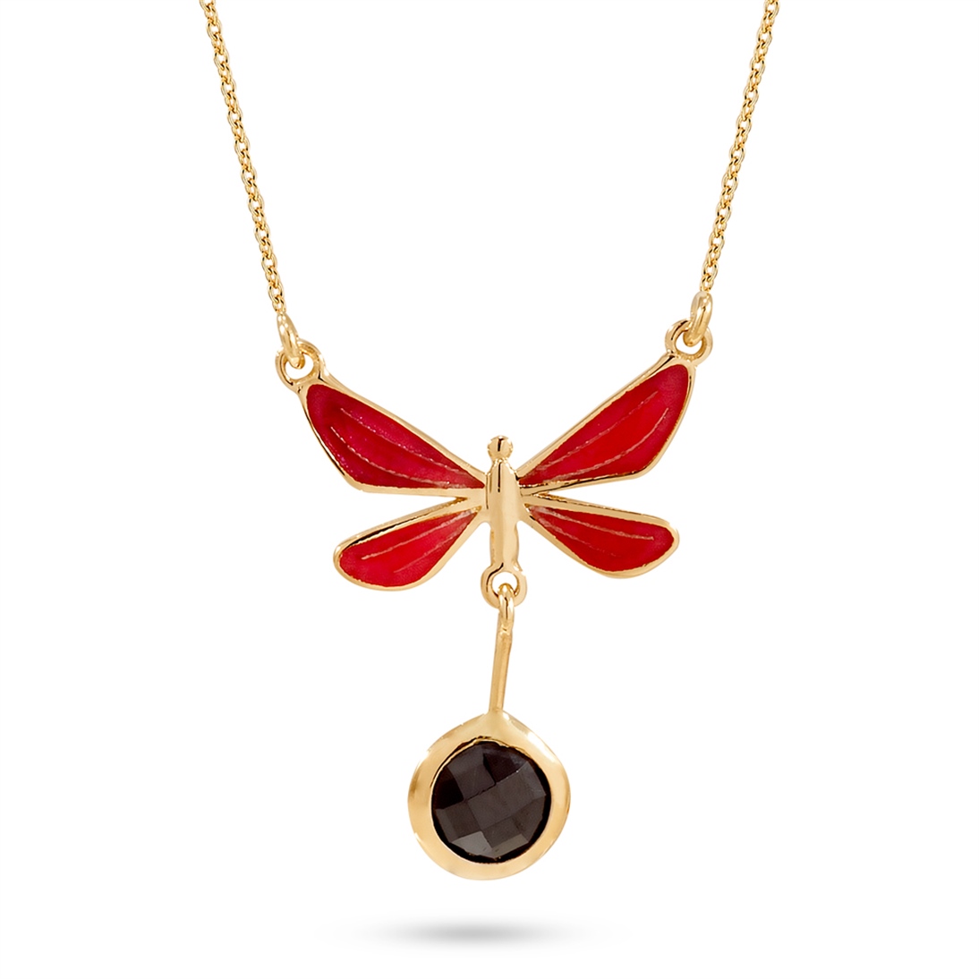 Solid Gold Enamel Butterfly Necklace