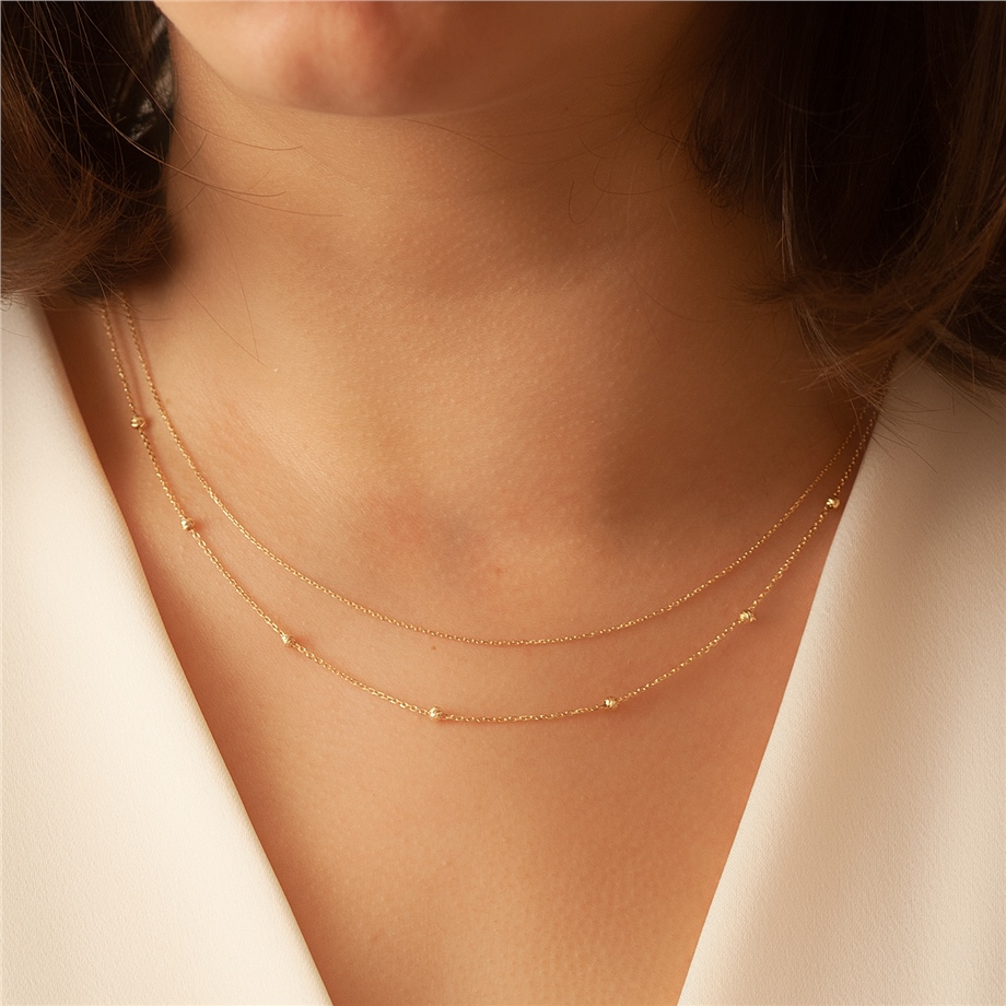 Solid Gold Ball Beaded Necklace