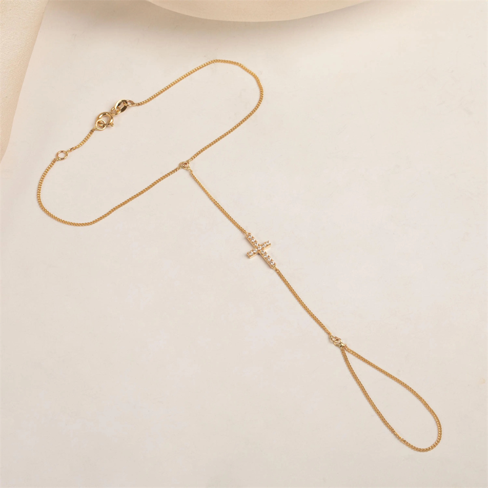 0.12 Carat Diamond Gold Cross Hand Chain Bracelet