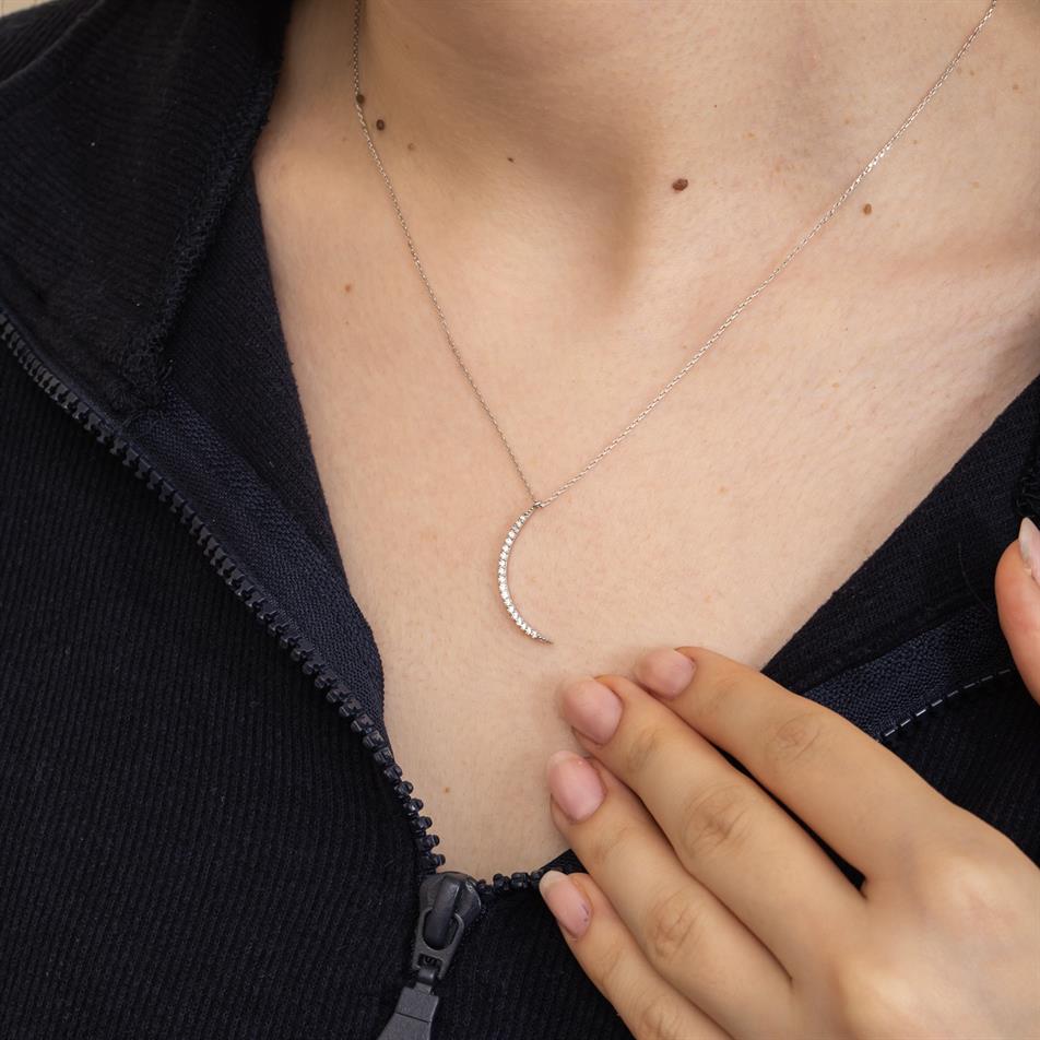 0.11 Carat Diamond Gold Crescent Moon Necklace