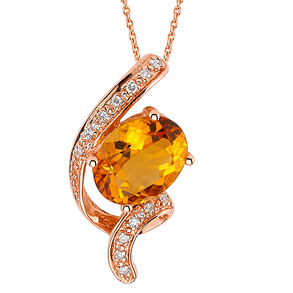 Solid Gold 0.1 ct. Diamond Citrine Necklace