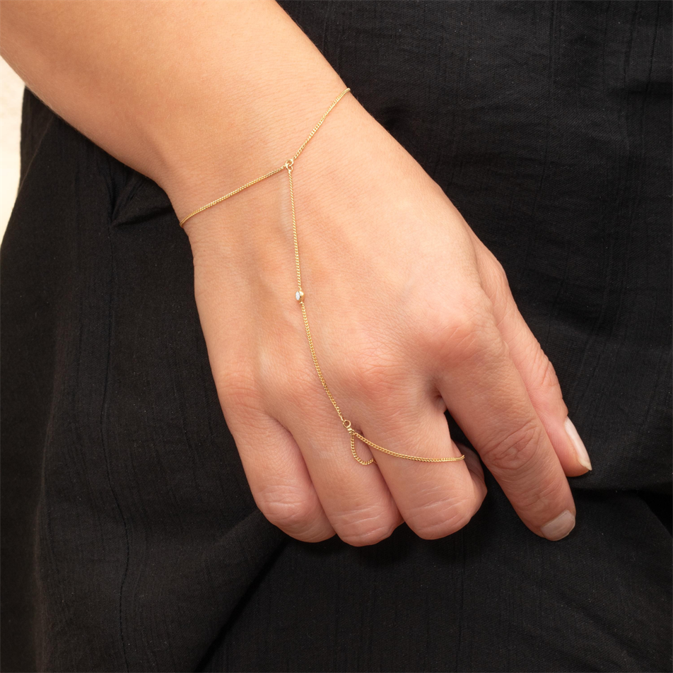 0.25 Carat Diamond Gold Hand Chain Bracelet