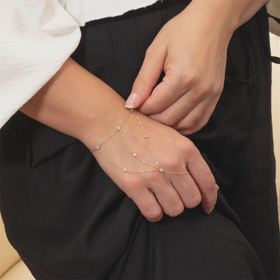0.33 Carat Diamond Gold Hand Chain Bracelet