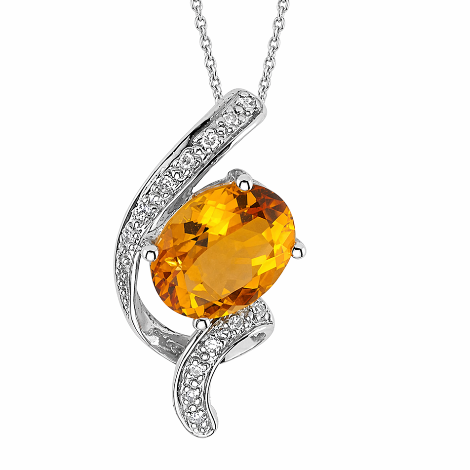 Solid Gold 0.1 ct. Diamond Citrine Necklace