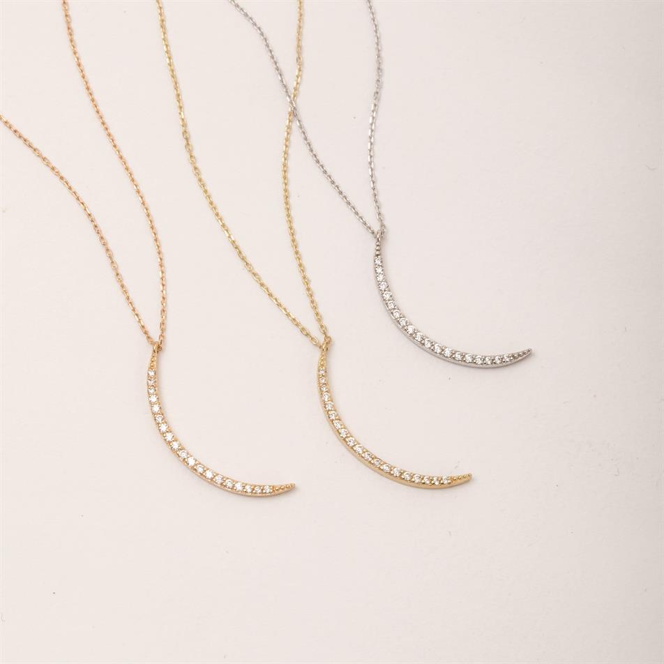 0.11 Carat Diamond Gold Crescent Moon Necklace