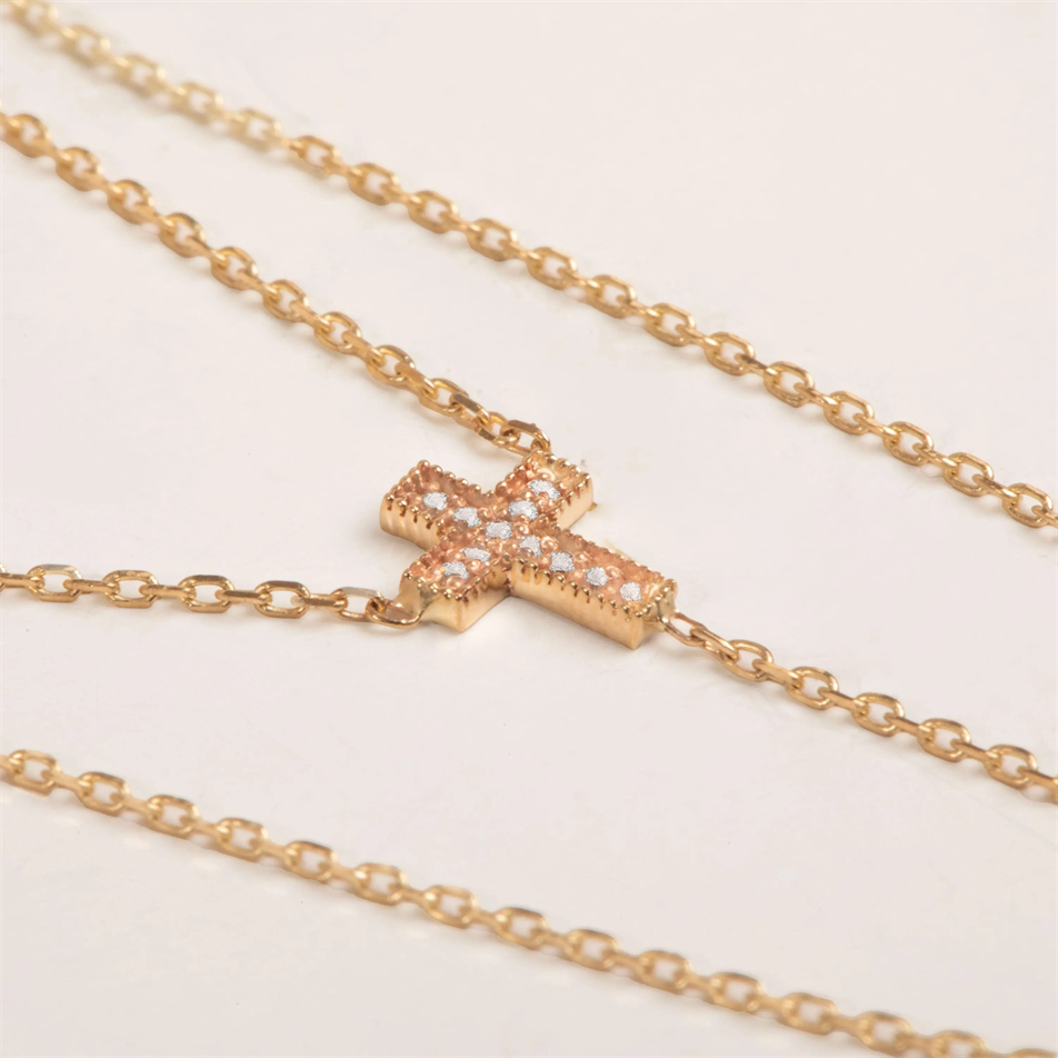 0.07 Carat Diamond Gold Cross Hand Chain Bracelet
