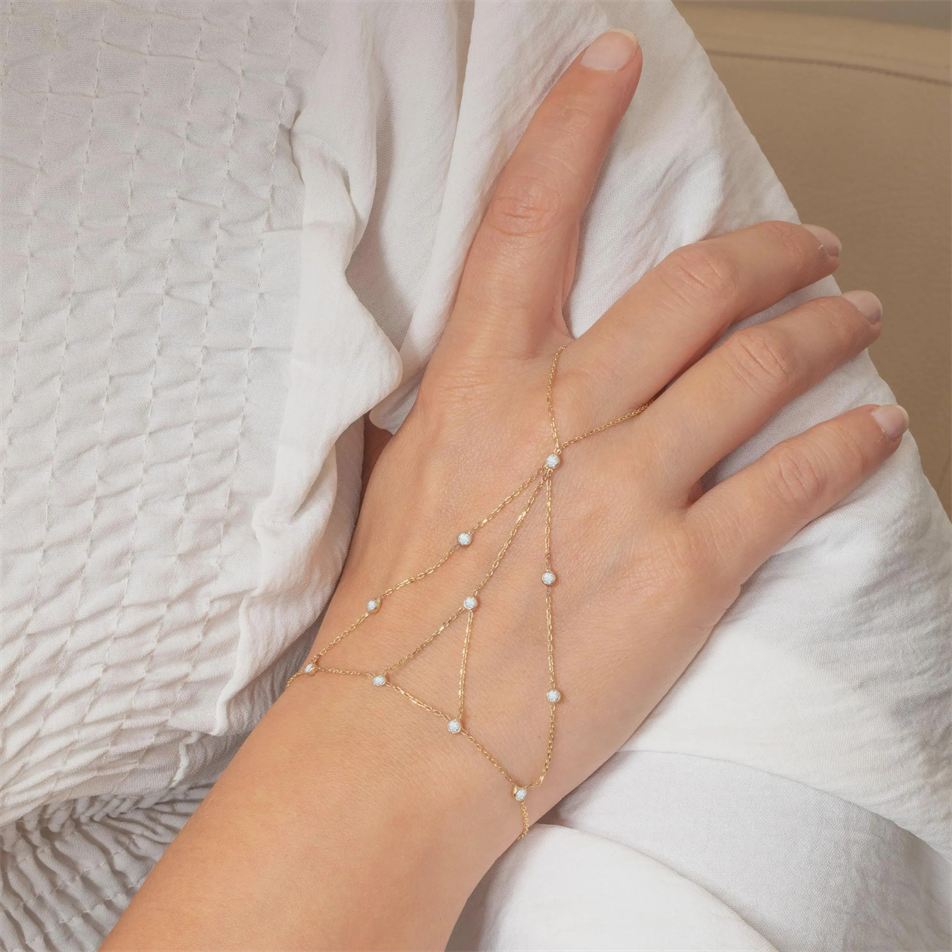 0.50 Carat Diamond Gold Hand Chain Bracelet