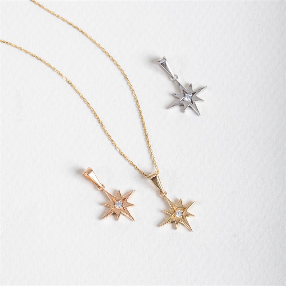 0.01 Karat Elmas Altın Kutup Yıldızı Kolye