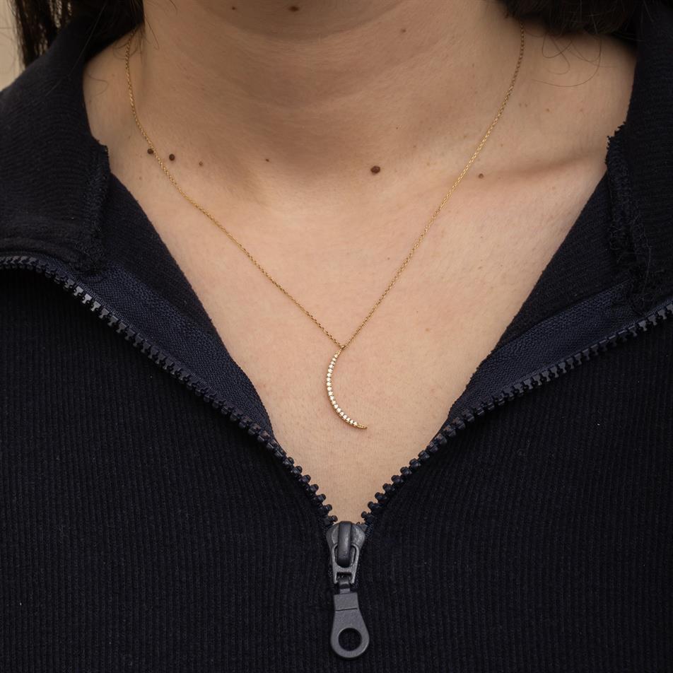 0.11 Carat Diamond Gold Crescent Moon Necklace