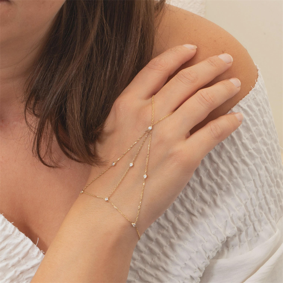 0.33 Carat Diamond Gold Hand Chain Bracelet