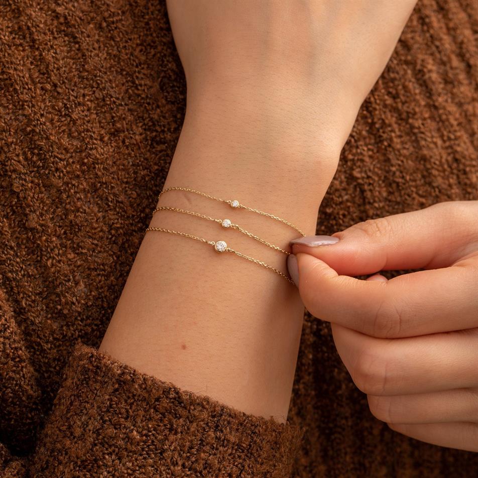 Solid Gold Solitaire Diamond Bracelet