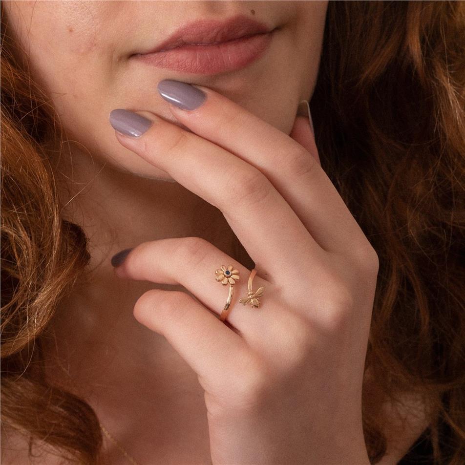 Solid Gold Daisy and Bee Wrap Ring