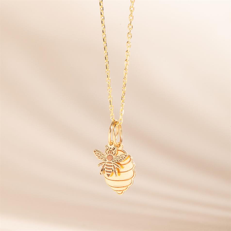 Gold Bee and Beehive Necklace