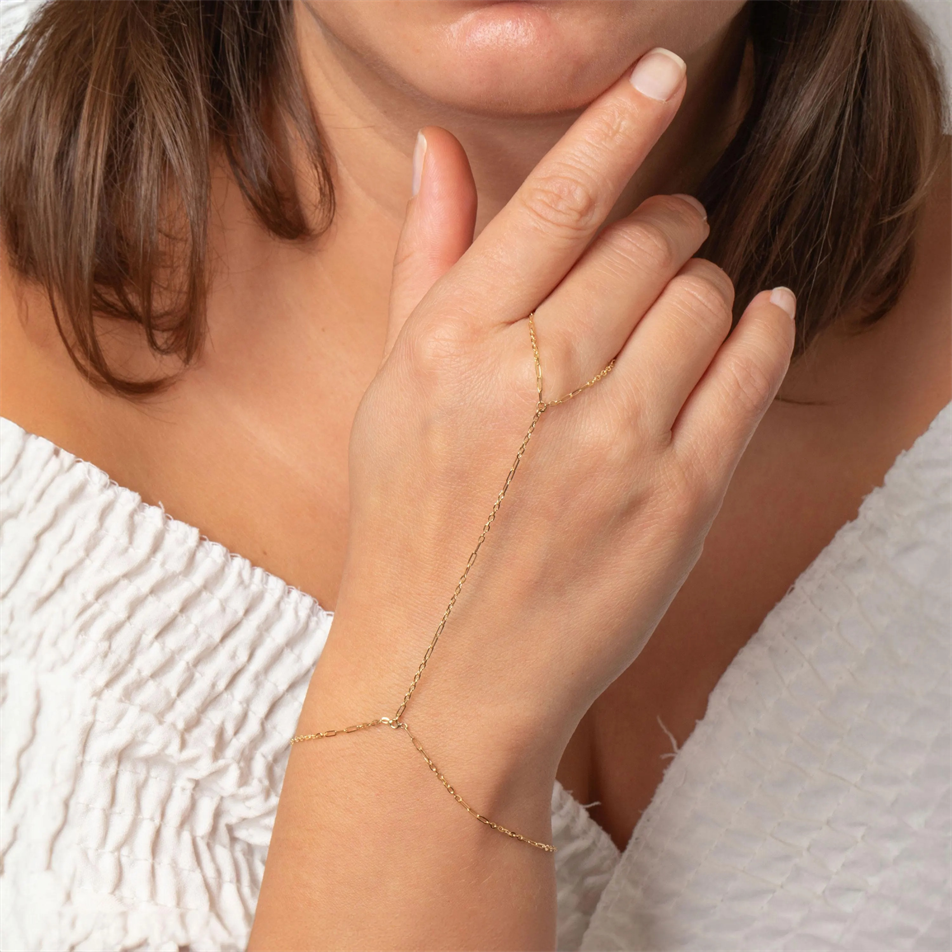 Gold Paperclip Link Hand Chain Bracelet