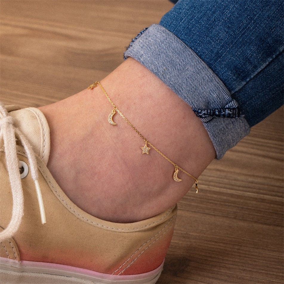Gold Moon And Star Anklet
