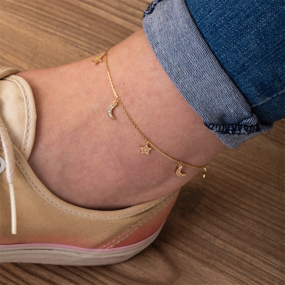 Gold Moon And Star Anklet