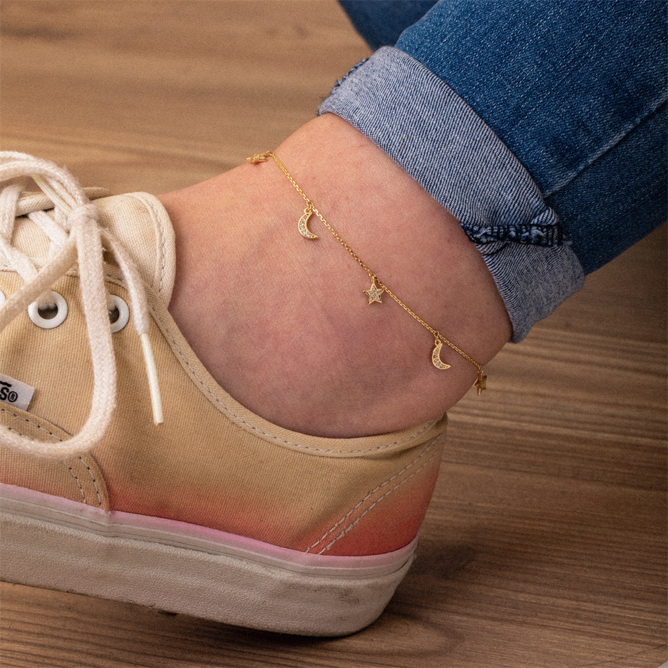 Gold Moon And Star Anklet