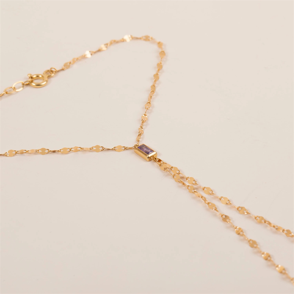 Gold Baguette Birthstone Hand Chain Bracelet