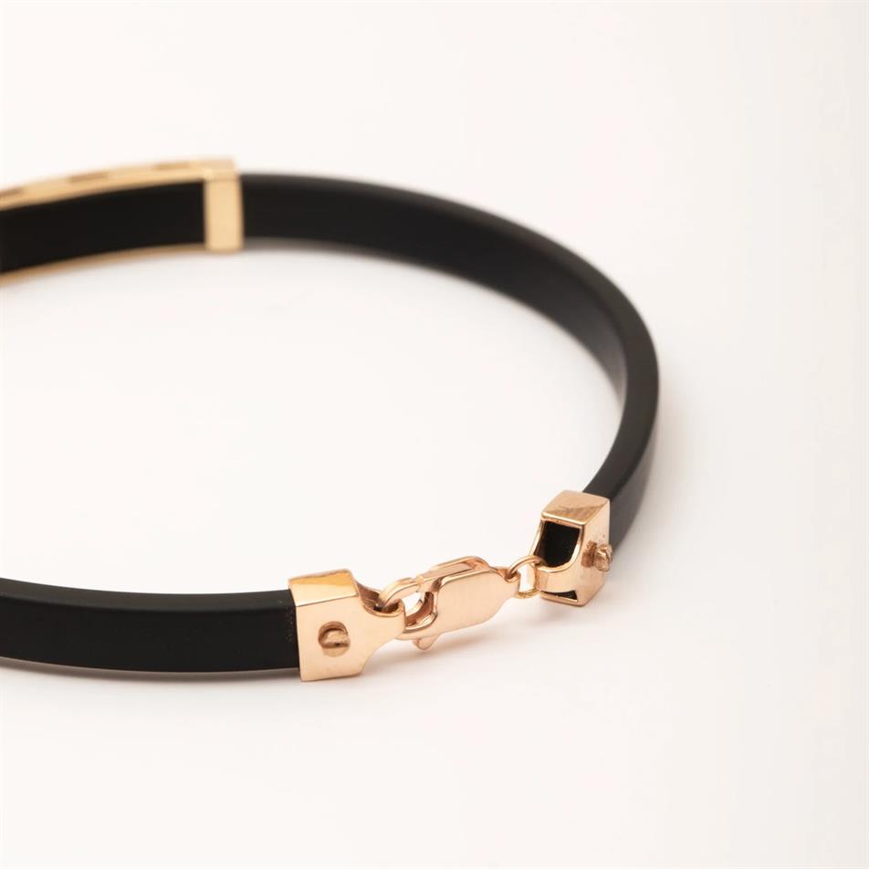 Solid Gold Men Leather Bracelet