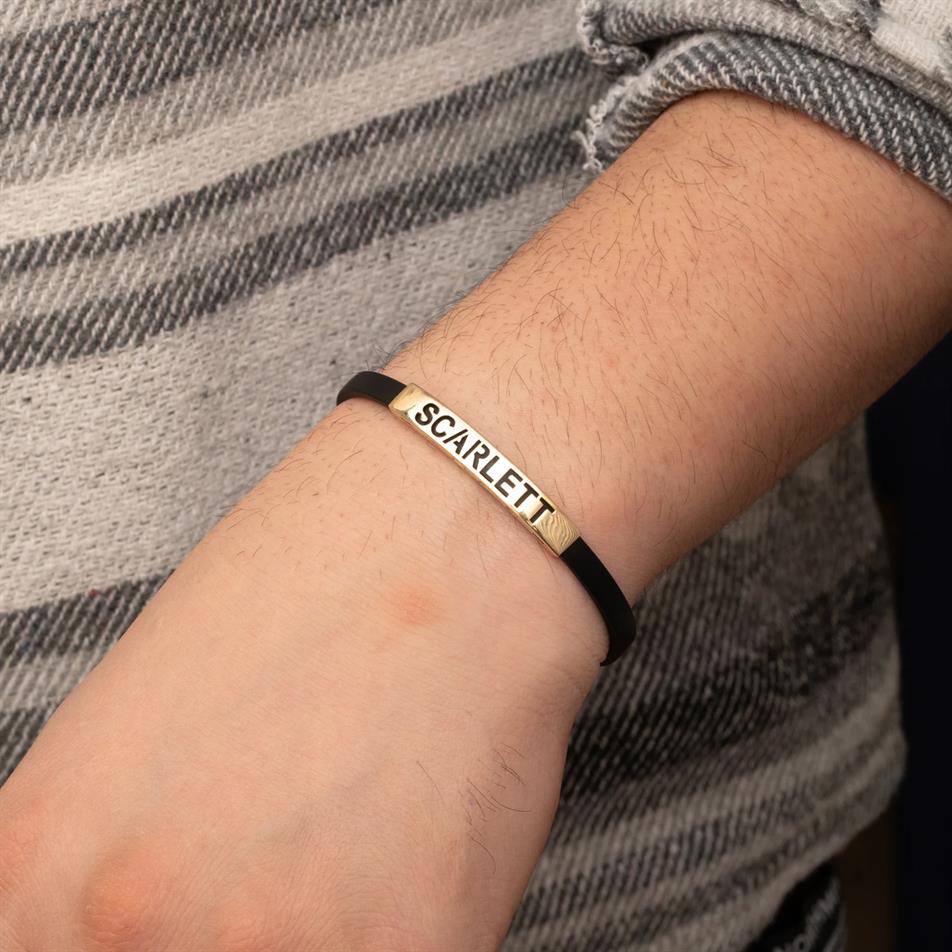 Solid Gold Men Leather Bracelet