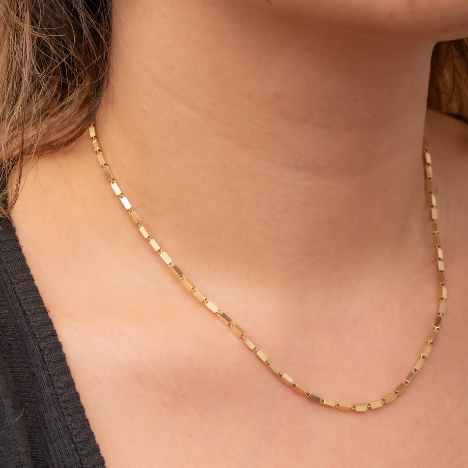 Gold Rectangular Bar Link Necklace