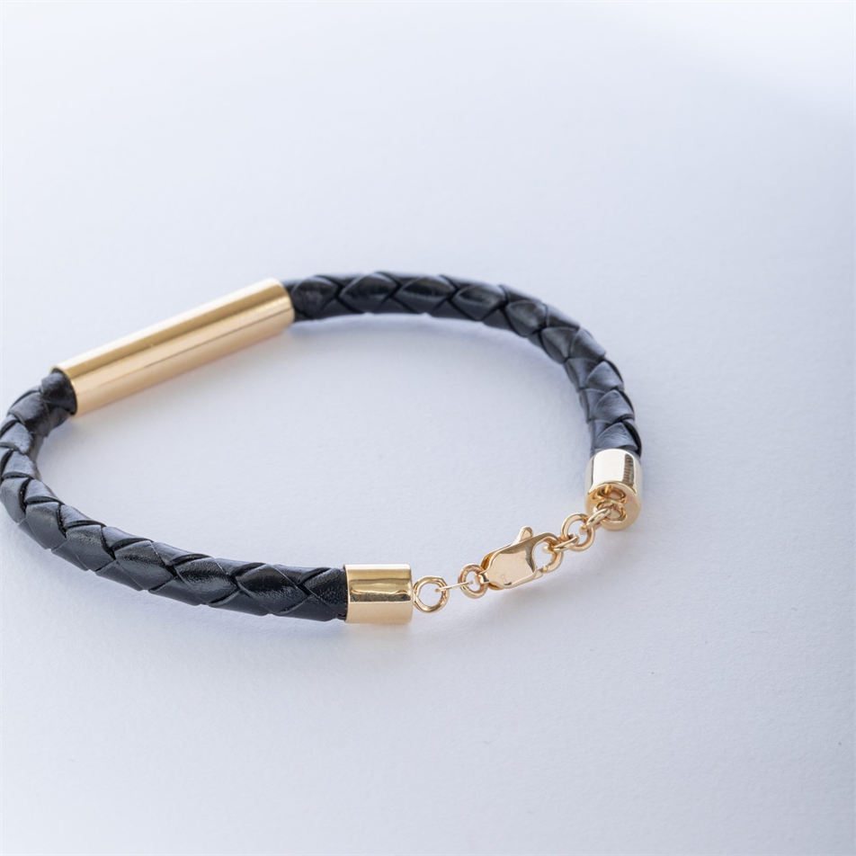 Gold Tube Leather Mens Bracelet