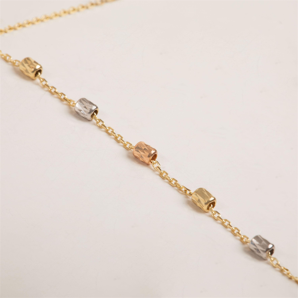 Gold Faceted Barrel Bead Hand Chain Bracelet