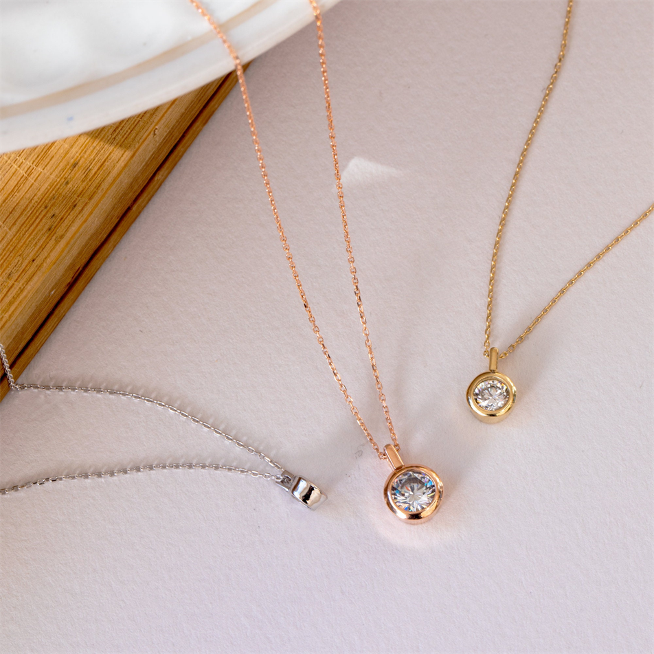 Gold Bezel Set CZ Solitaire Necklace