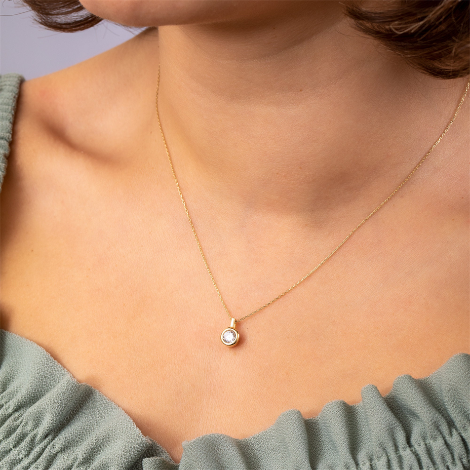 Gold Bezel Set CZ Solitaire Necklace