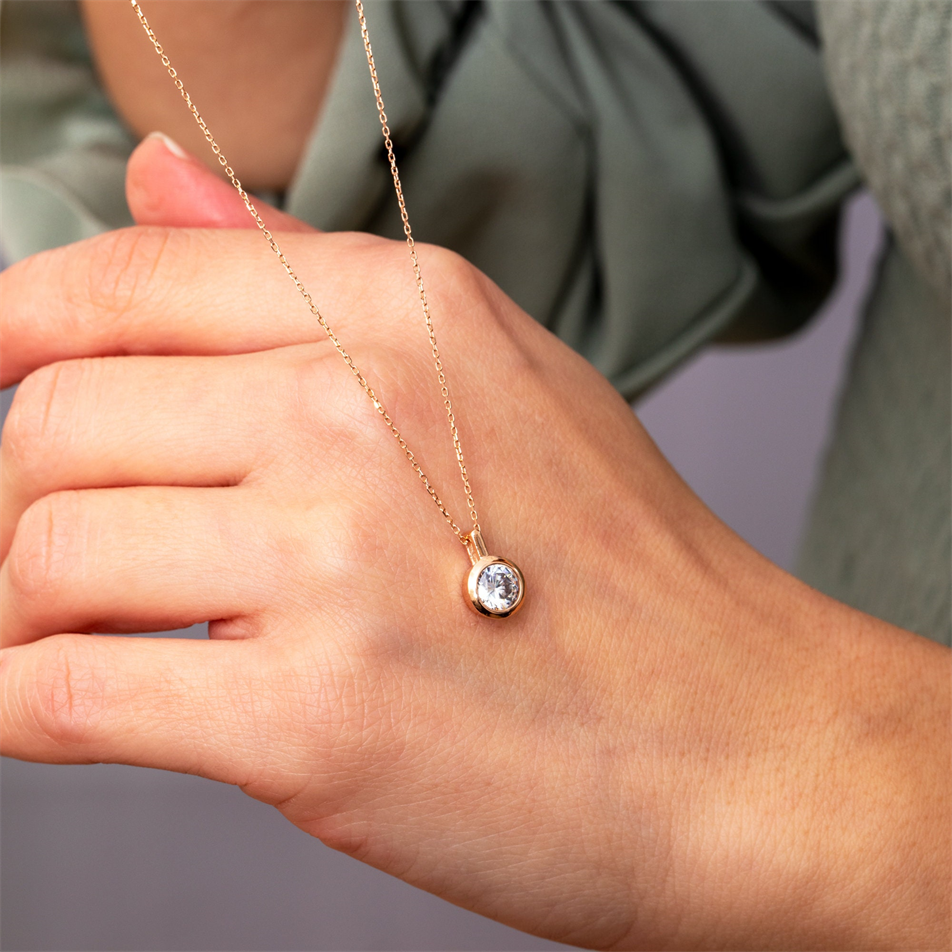 Gold Bezel Set CZ Solitaire Necklace