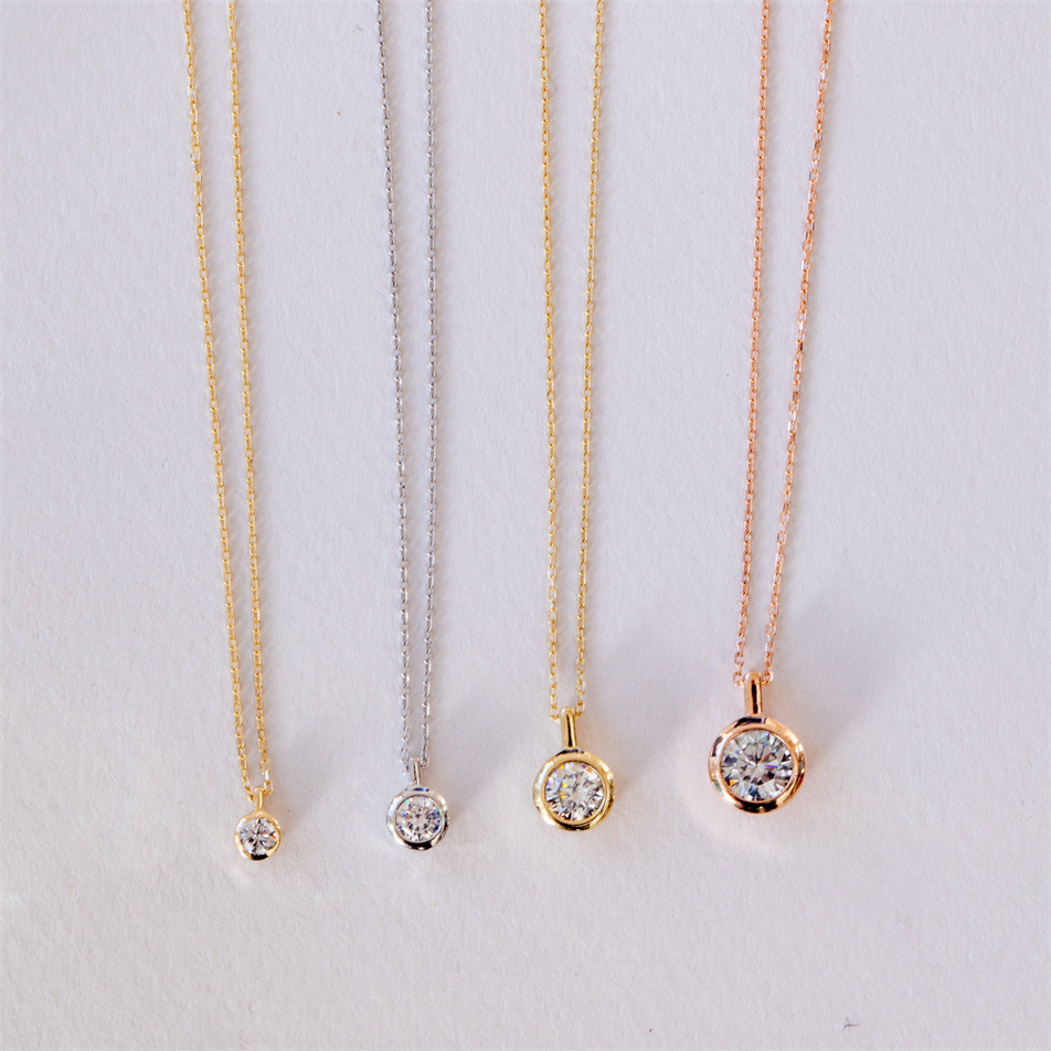 Gold Bezel Set CZ Solitaire Necklace