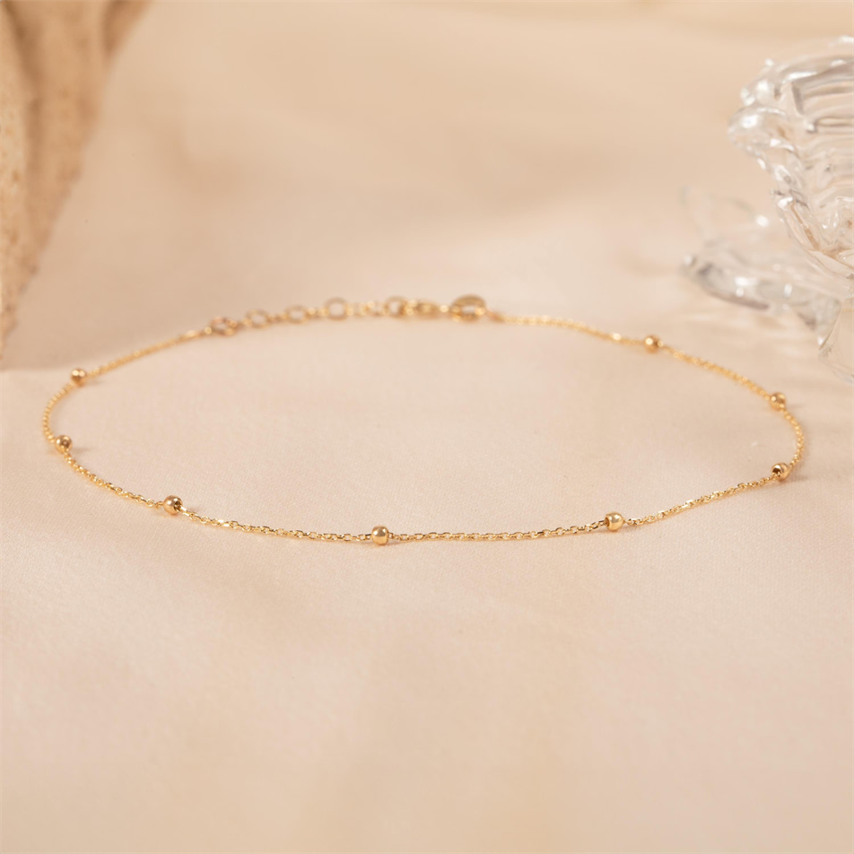 Gold Beaded Cable Chain Anklet