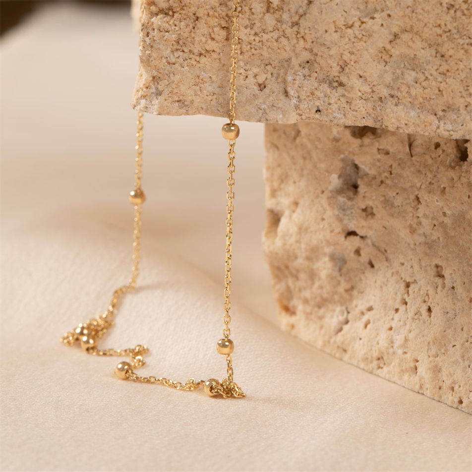 Gold Beaded Cable Chain Anklet