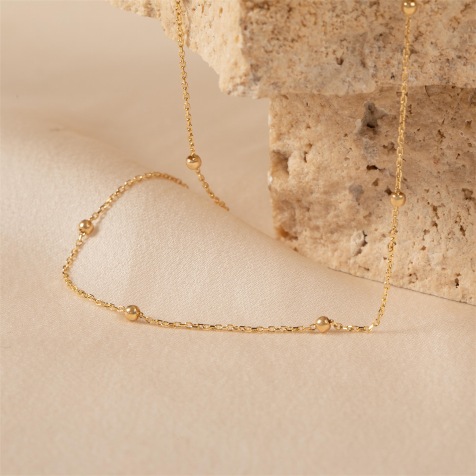 Gold Beaded Cable Chain Anklet