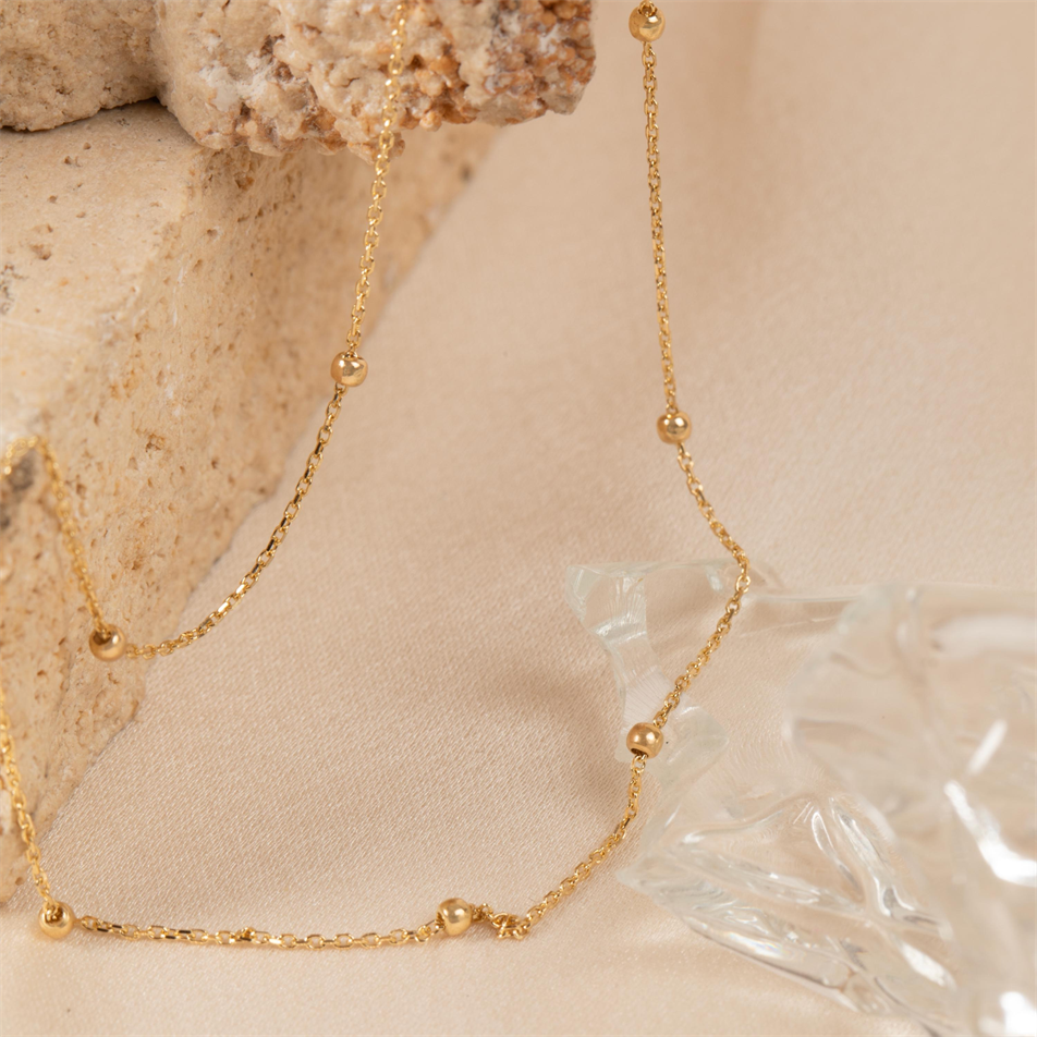 Gold Beaded Cable Chain Anklet