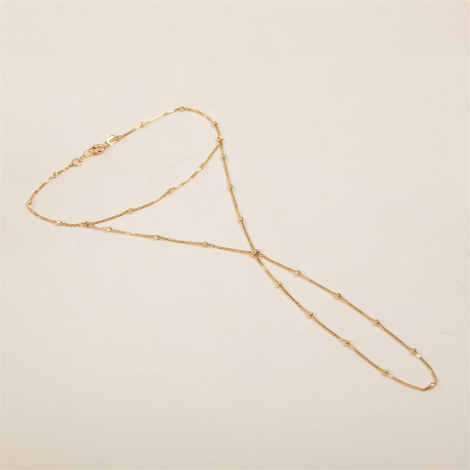 Gold Beaded Box Chain Hand Chain Bracelet