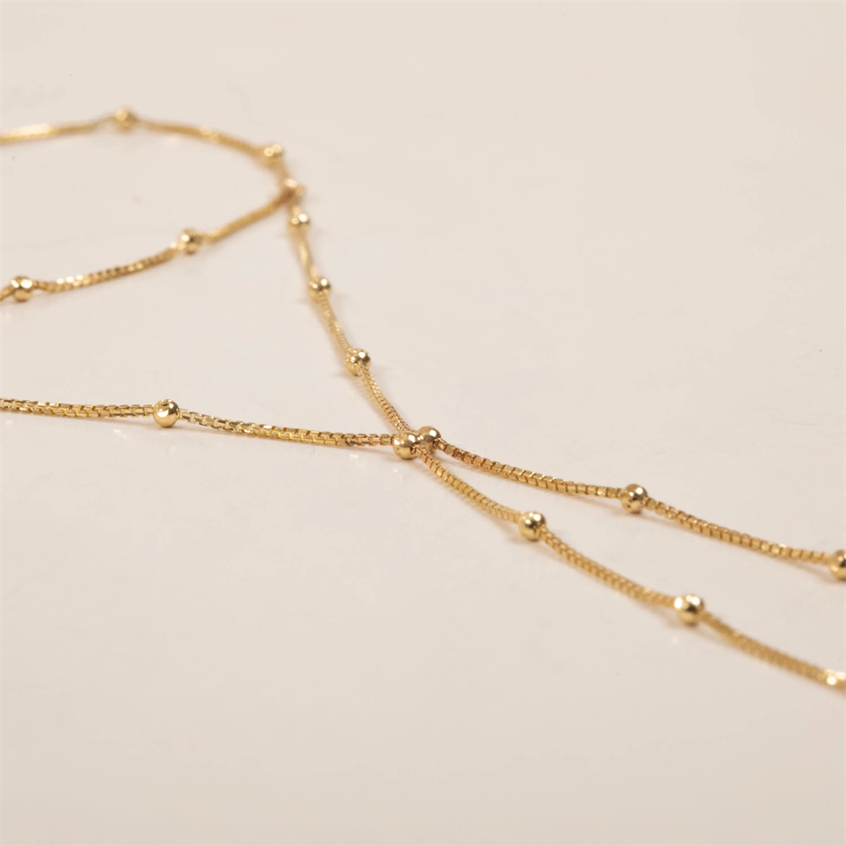 Gold Beaded Box Chain Hand Chain Bracelet