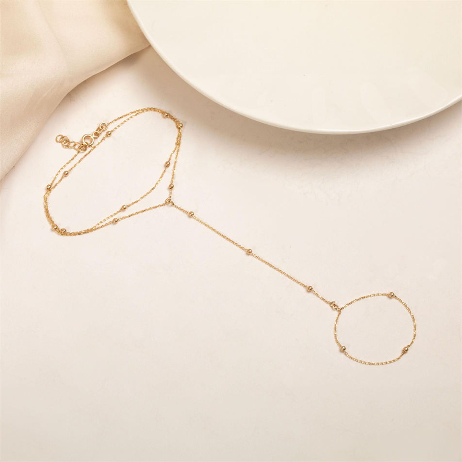 Gold Satellite Bead Hand Chain Bracelet