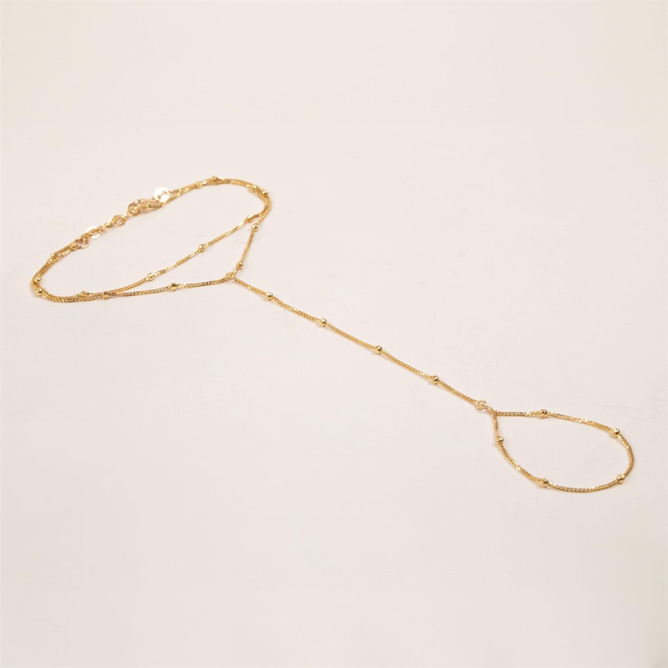Gold Satellite Bead Hand Chain Bracelet