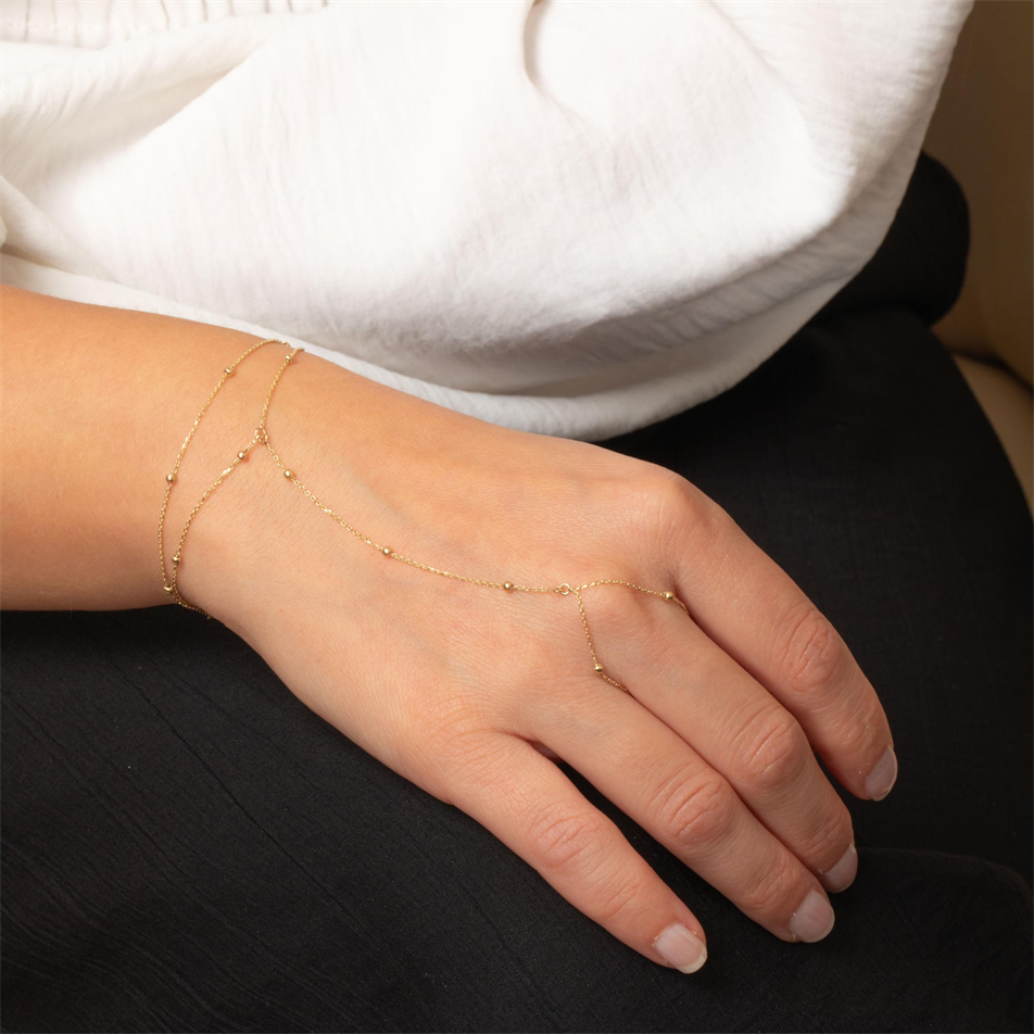 Gold Satellite Bead Hand Chain Bracelet