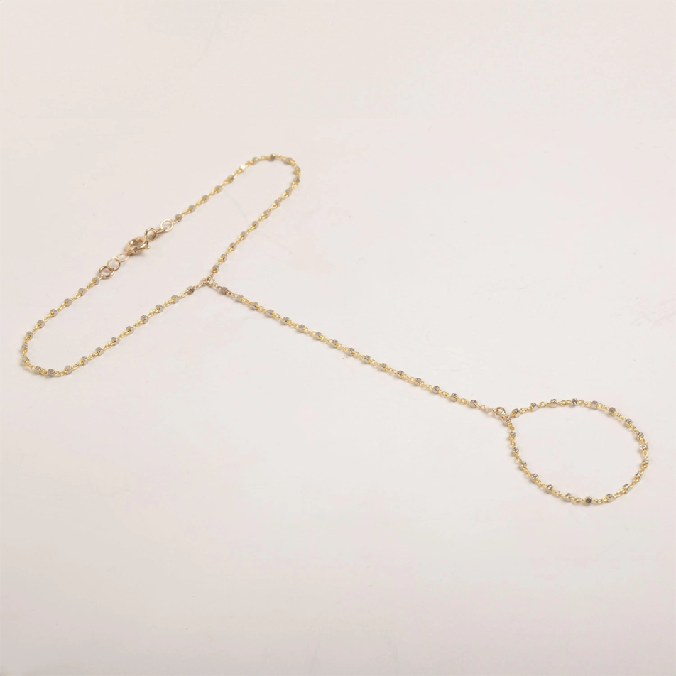 Gold Two-Tone Beaded Hand Chain Bracelet