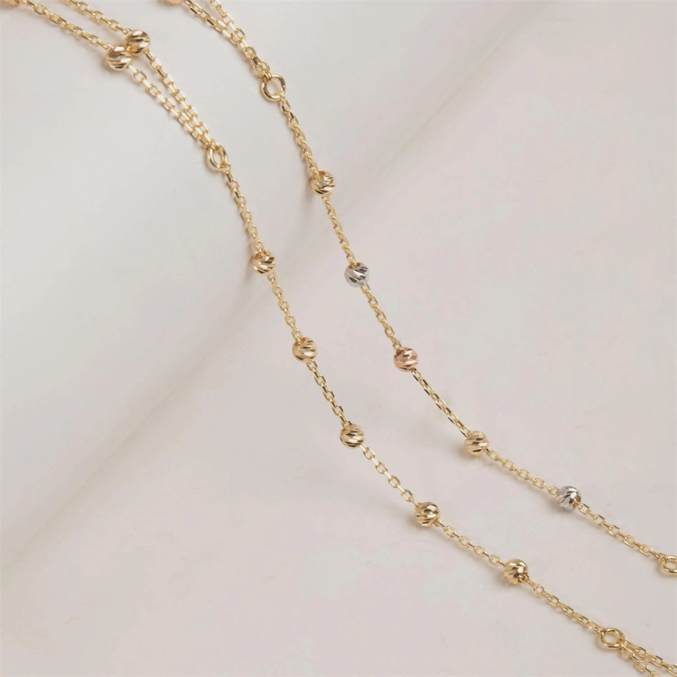 Gold 3-Tone Beaded Hand Chain Bracelet