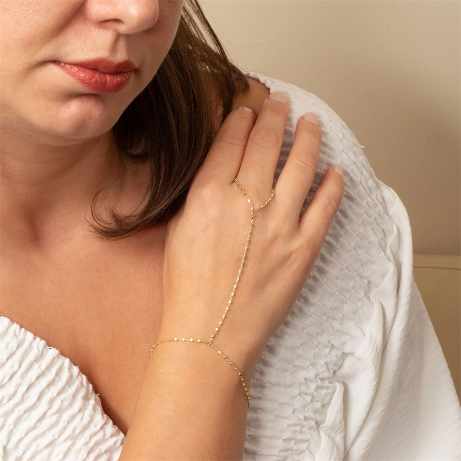 Gold Two-Tone Beaded Hand Chain Bracelet